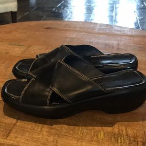 Cole Haan leather black wedge sandals 10